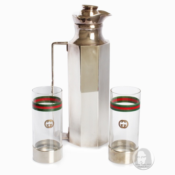Gucci Barware Set GG Logo Highball Glasses and Horse Bit Decanter Vintage 1970s - Picture 1 of 11